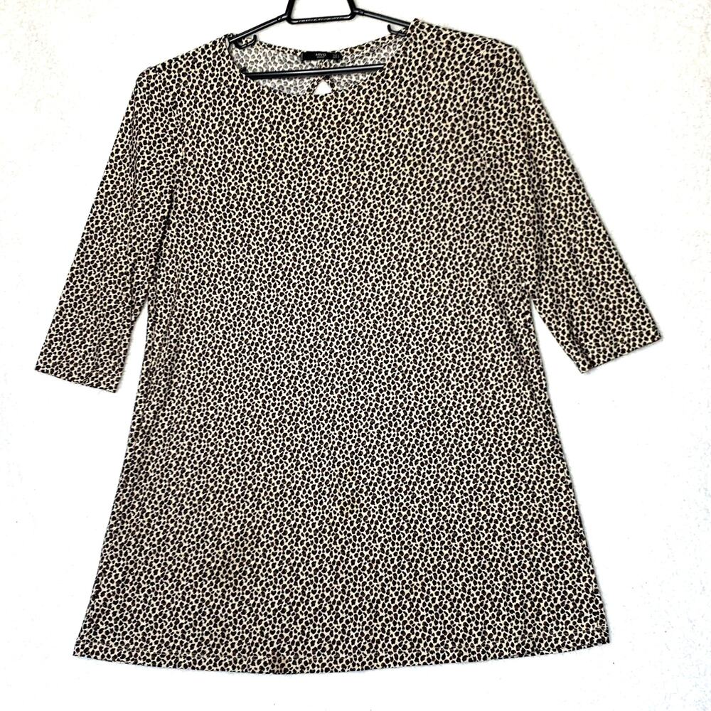 MNG Basics Dress Womens Large Black‎ Tan  A-line Leopard Print Knee Length